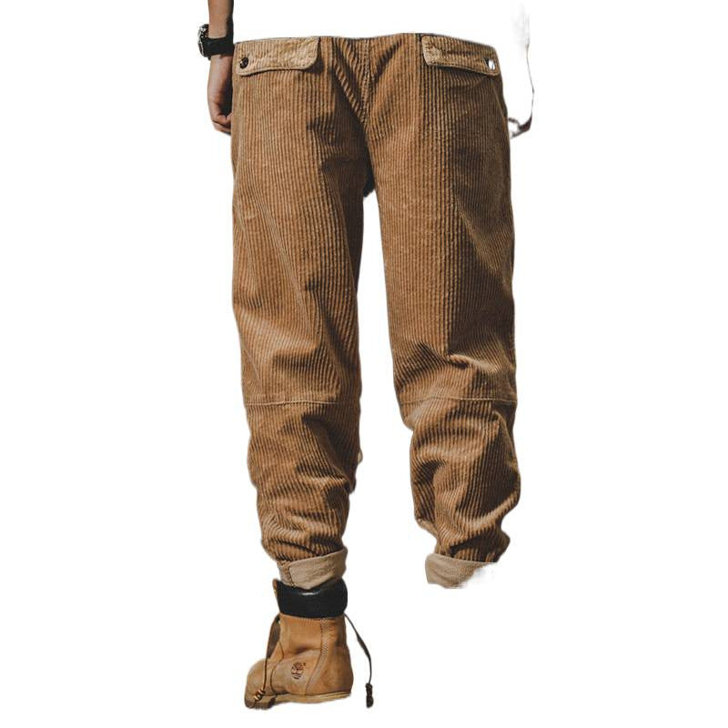 Men's Relaxed-Fit Fine Cord Pants with Elastic Waistband, Cord Structure and Cuffed Hem Mune Fashion