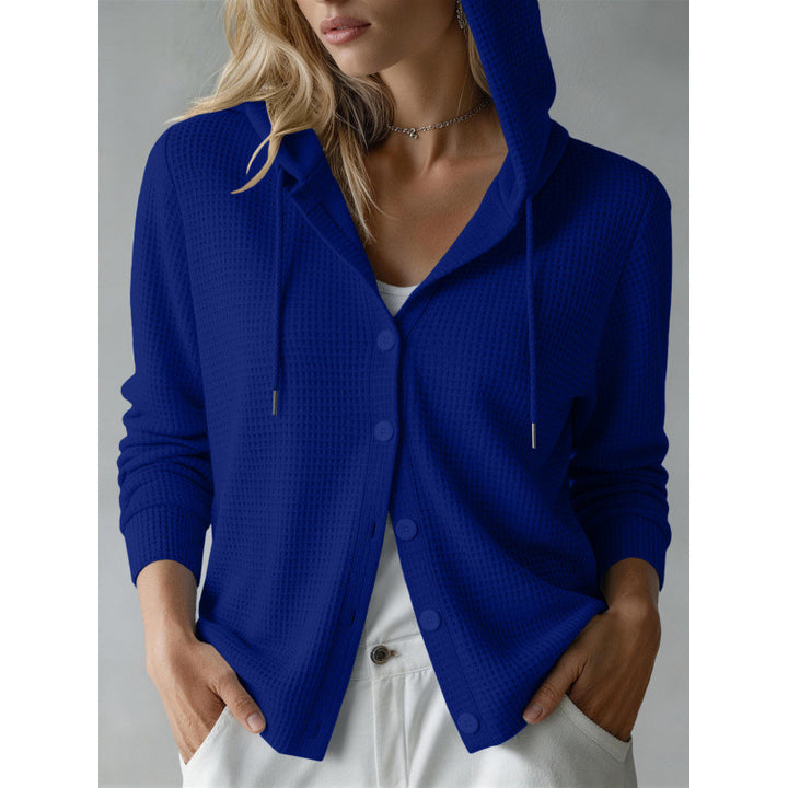 Women's hooded cardigan with waffle texture and button placket Mune Fashion