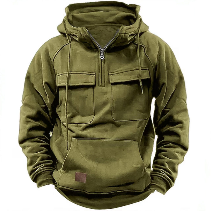 Men's nan Utility Hoodie with patch chest pockets and half zipper Mune Fashion