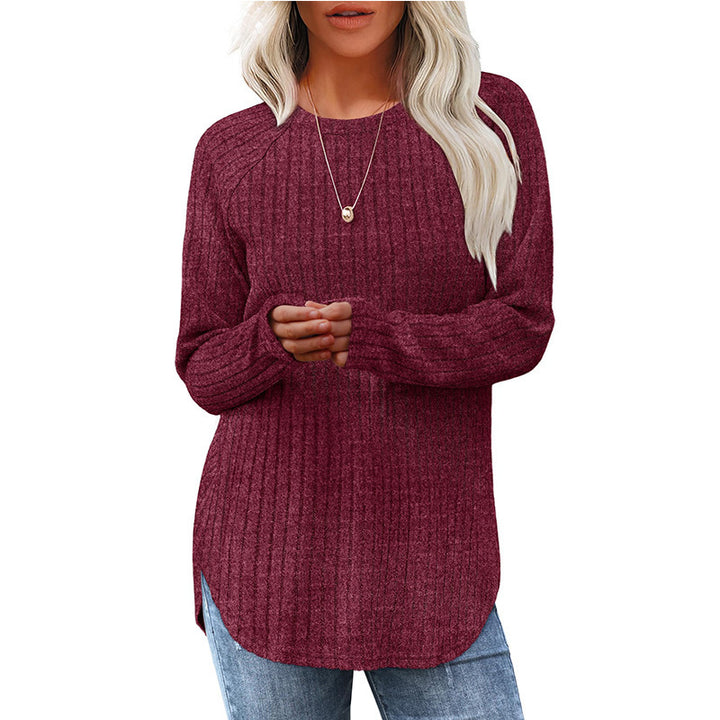 Women's ribbed knit pullover with round neckline oversized fit and side slits Mune Fashion