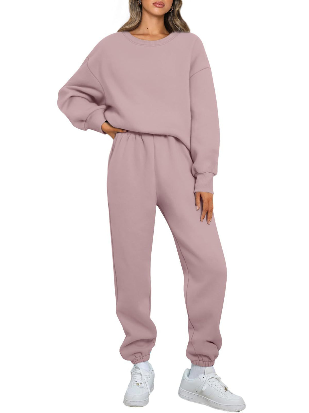 Women's cozy two-piece lounge set made of French terry with oversized sweatshirt and fitted joggers Mune Fashion