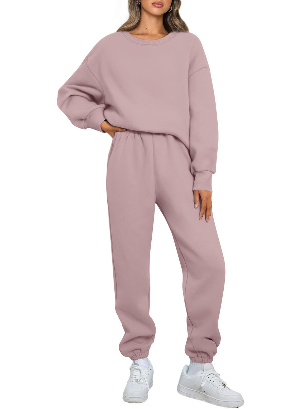 Women's cozy two-piece lounge set made of French terry with oversized sweatshirt and fitted joggers Mune Fashion