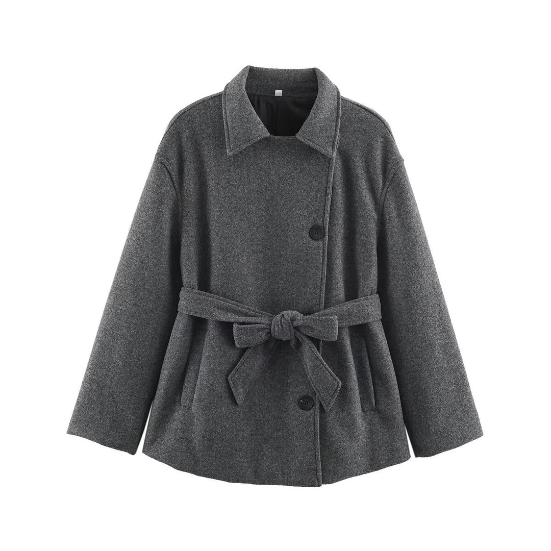 Women’s short wrap coat with belted waist and boxy silhouette Mune Fashion