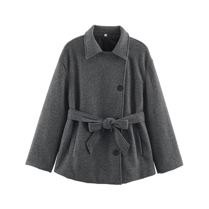 Women’s short wrap coat with belted waist and boxy silhouette Mune Fashion