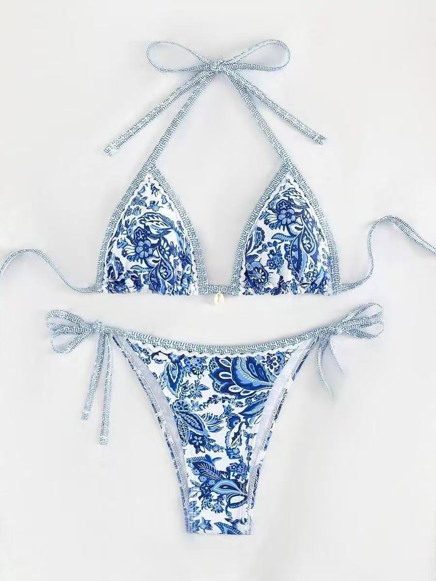 Women's triangle bikini with floral pattern and adjustable tie straps Mune Fashion