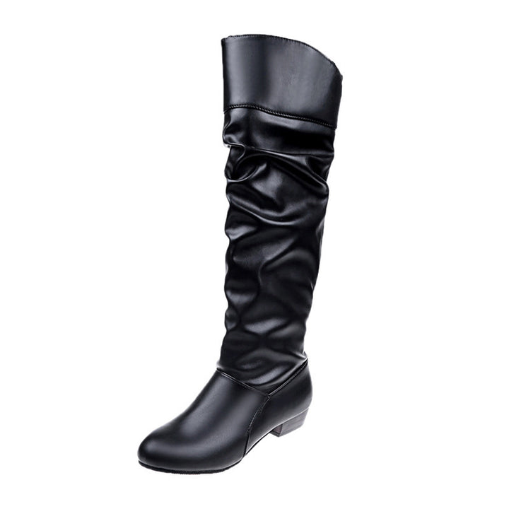 Women knee-length slouch boots with soft shaft and low block heel Mune Fashion
