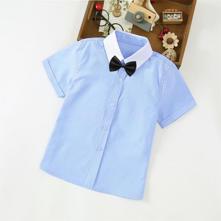Boys Elegant Short Sleeve Shirt with Bow Tie Mune Fashion