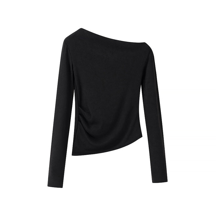Women Asymmetric One-Shoulder Long Sleeve Top with Ruching Mune Fashion