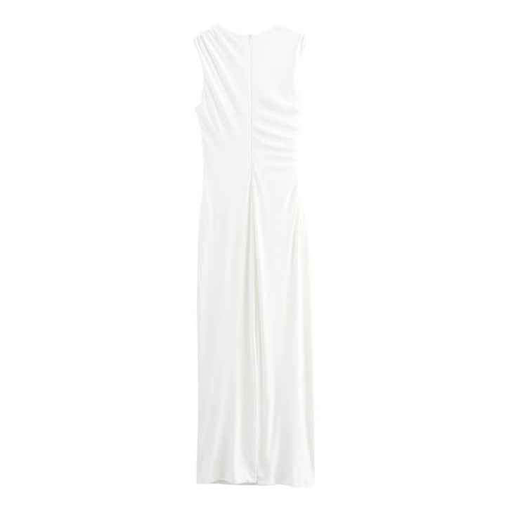 Mune Fashion | Solid Color Round Neck Sleeveless Folded Slim Fit Dress