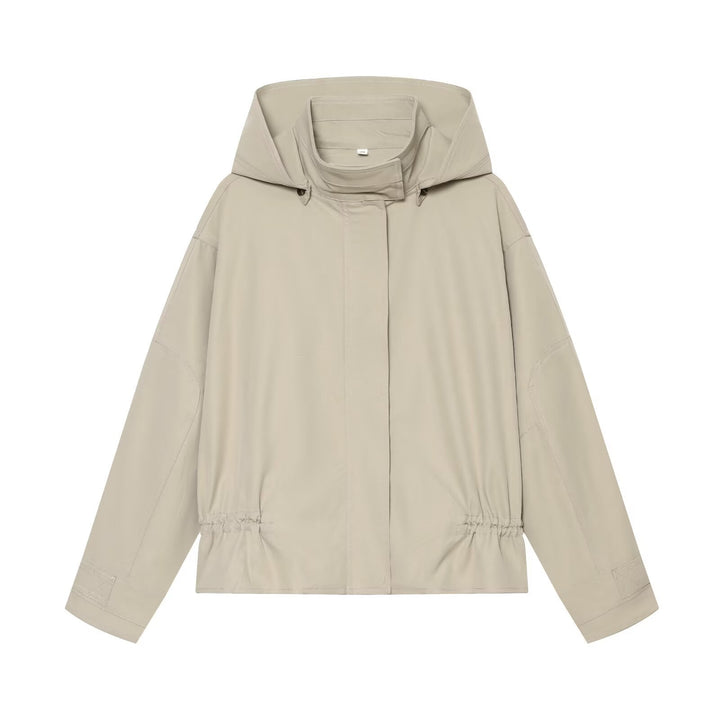 Women Lightweight Hooded Jacket with Drawstring Waist and Concealed Zipper Placket Mune Fashion