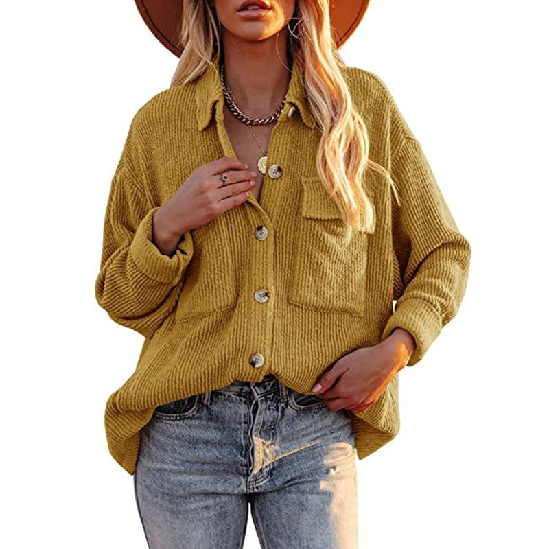 Women Oversized Fine Knit Shirt Jacket with Button Placket and Brusttaschen Mune Fashion