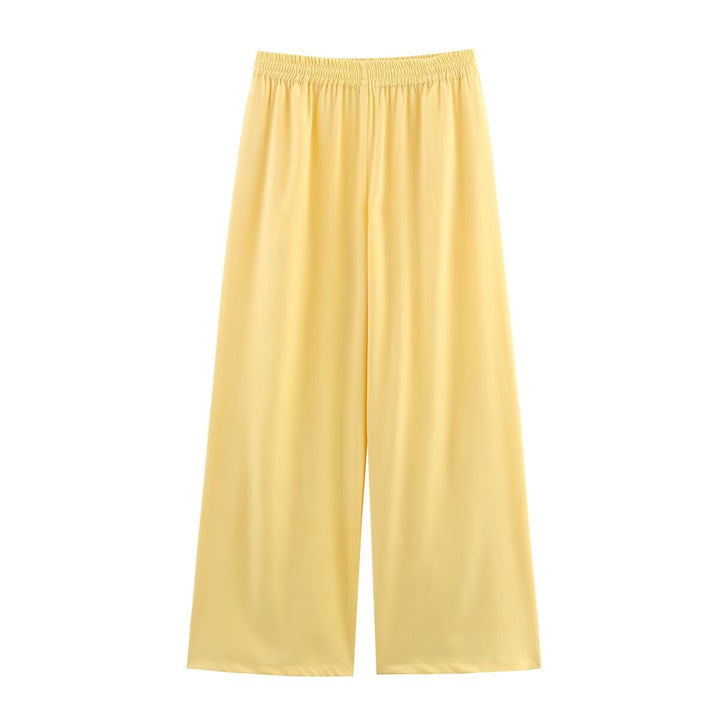 Ladies wide palazzo pants with elastic waistband and flowing leg width Mune Fashion