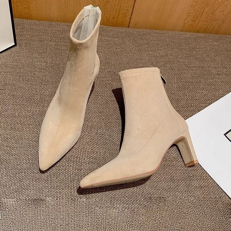 Women’s Stretch Ankle Boots with narrow toe and sculpted block heel Mune Fashion
