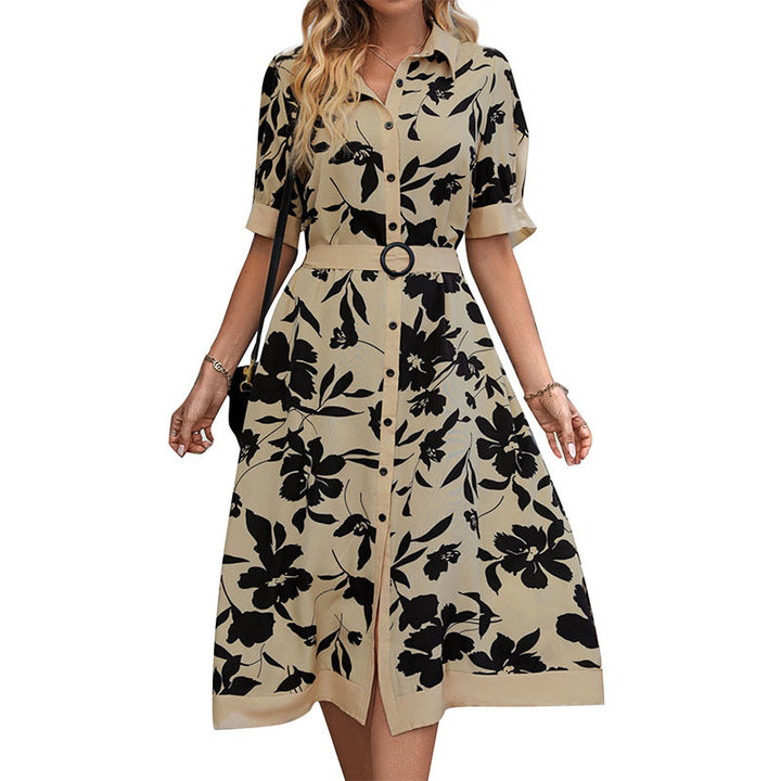 Women's Tailored Blouse Dress with Waist Belt, Front Button Placket and Front Slit Mune Fashion