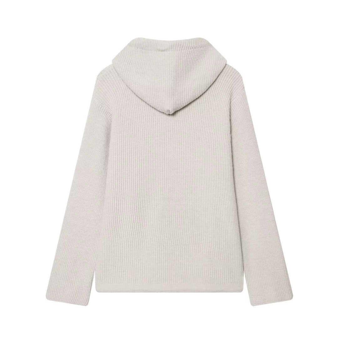 Women's chunky knit hooded jacket with zipper and drawstring Mune Fashion