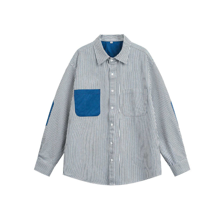 Unisex Oversize Stripe Shirt with Contrasted Chest Pocket and Kent Collar Mune Fashion