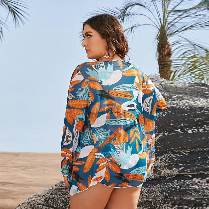 Women's bikini set with floral wrap top and elegant beach jacket Mune Fashion