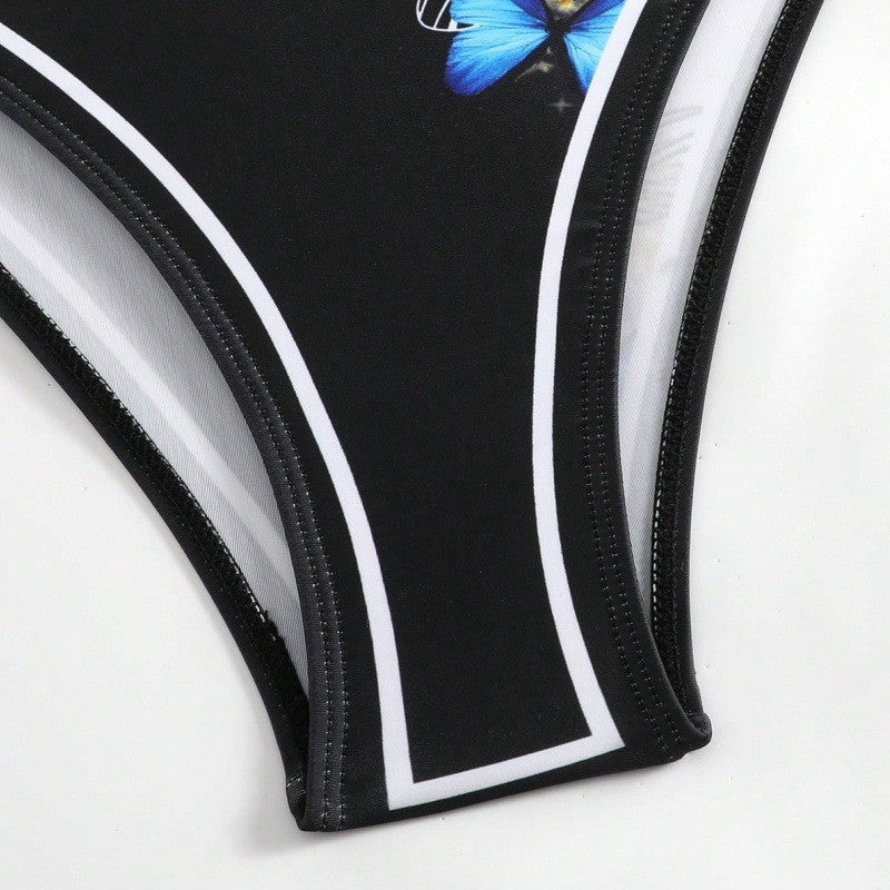 Women's One-Piece Swimsuit with Stylish Wrap Skirt and Butterfly Design Mune Fashion