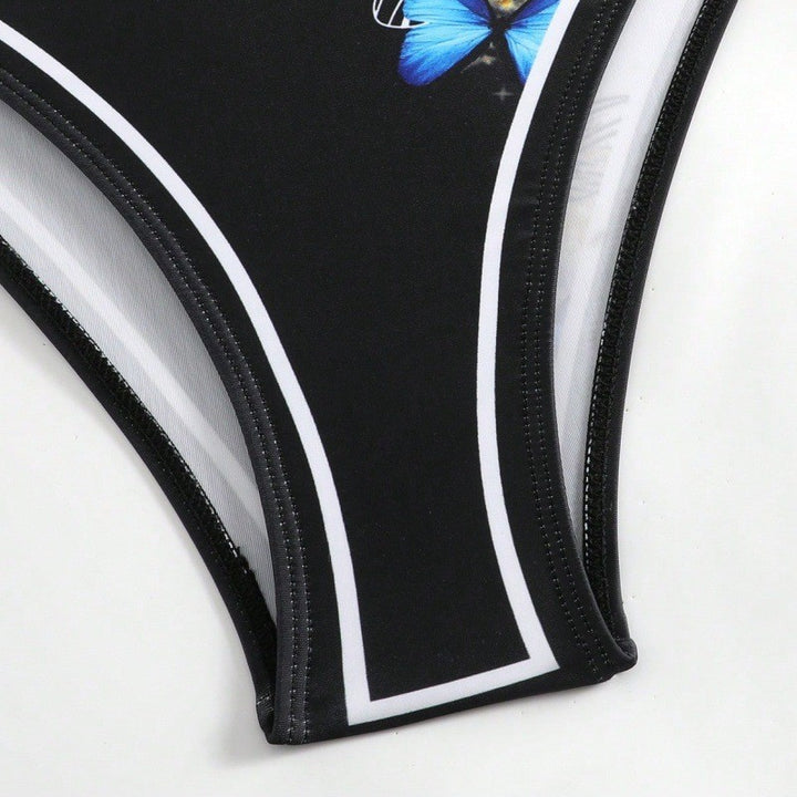 Women's One-Piece Swimsuit with Stylish Wrap Skirt and Butterfly Design Mune Fashion
