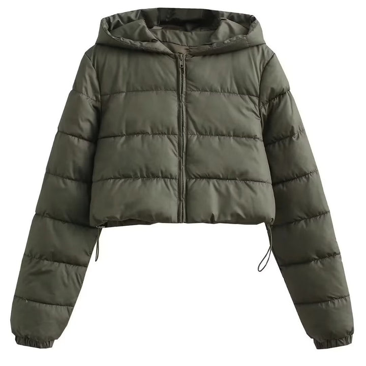 Ladies short quilted hooded jacket with drawstring, zipper and light padding Mune Fashion