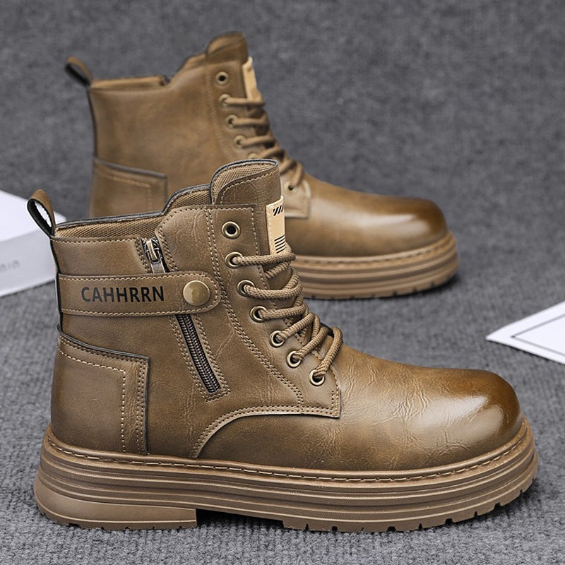 Men's robust leather look combat boots with side zipper and padded platform sole Mune Fashion