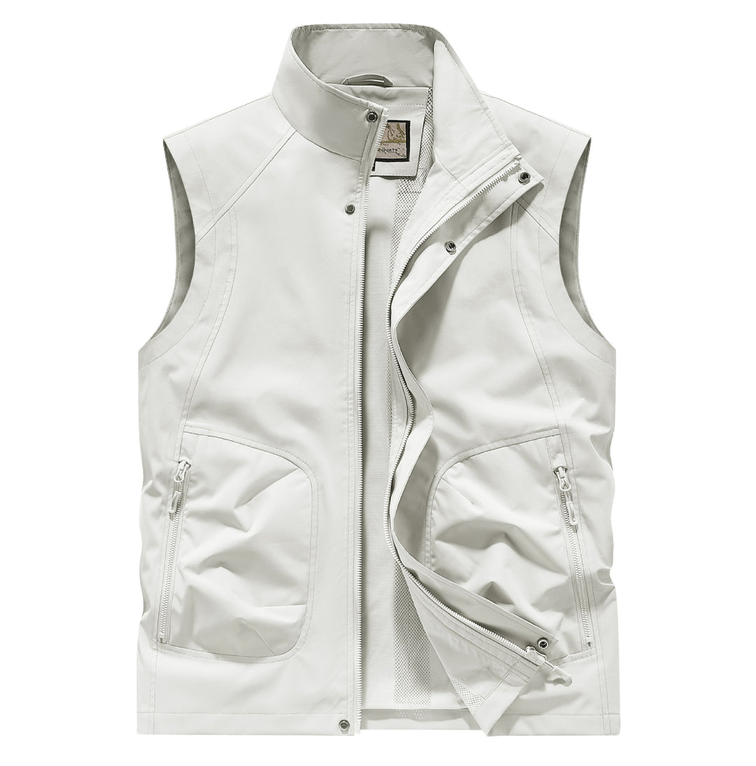 Men's Utility Softshell Vest with High Stand Collar, Zipper & Multi-Functional Pockets Mune Fashion