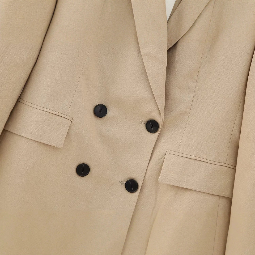 Women's Double-Breasted Longline Blazer with Structured Tailoring and Extended Hem