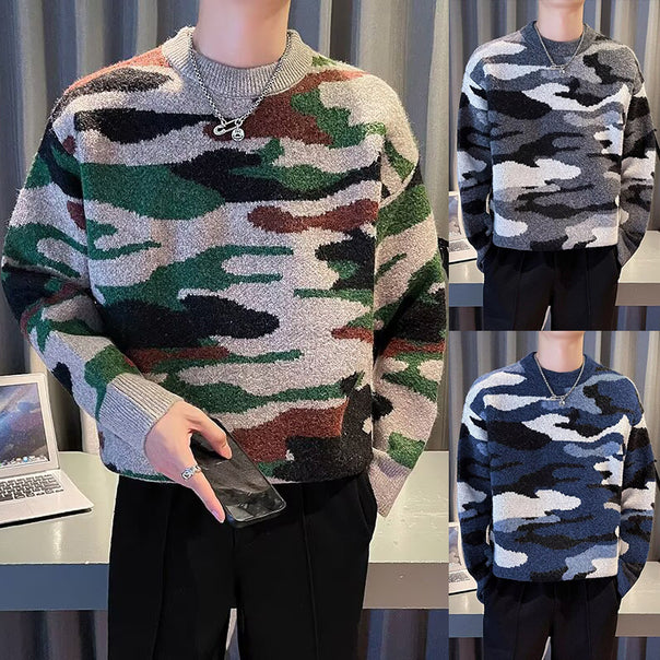 Men's Cozy Chunky Knit Sweater with Camouflage Pattern Mune Fashion