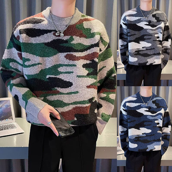 Men's Cozy Chunky Knit Sweater with Camouflage Pattern Mune Fashion