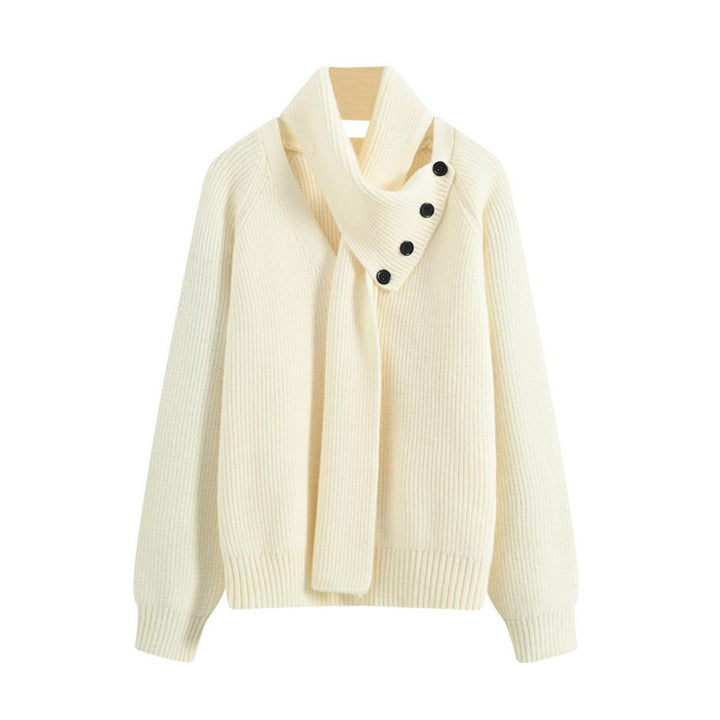Women's chunky knit sweater with asymmetric collar Mune Fashion
