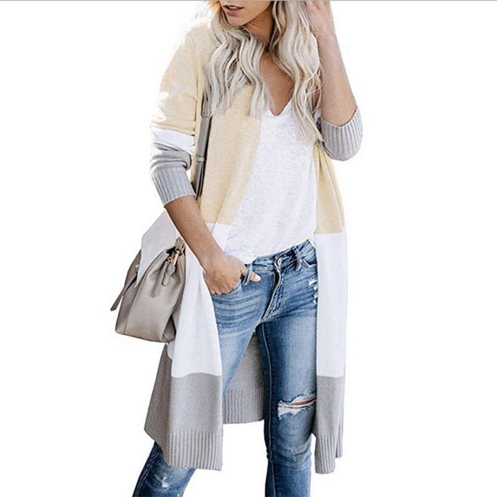 Women's Longline Cardigan with Colorblock Design, Open Front and Ribbed Hem Mune Fashion