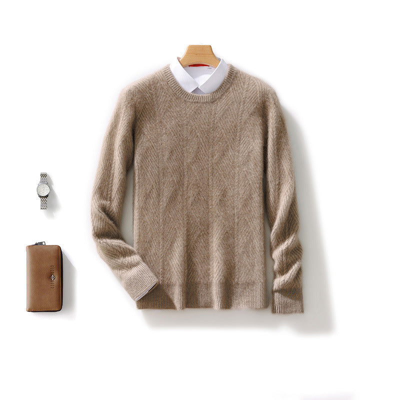 Men's structured crew neck pullover made of soft wool blend with chevron knit Mune Fashion