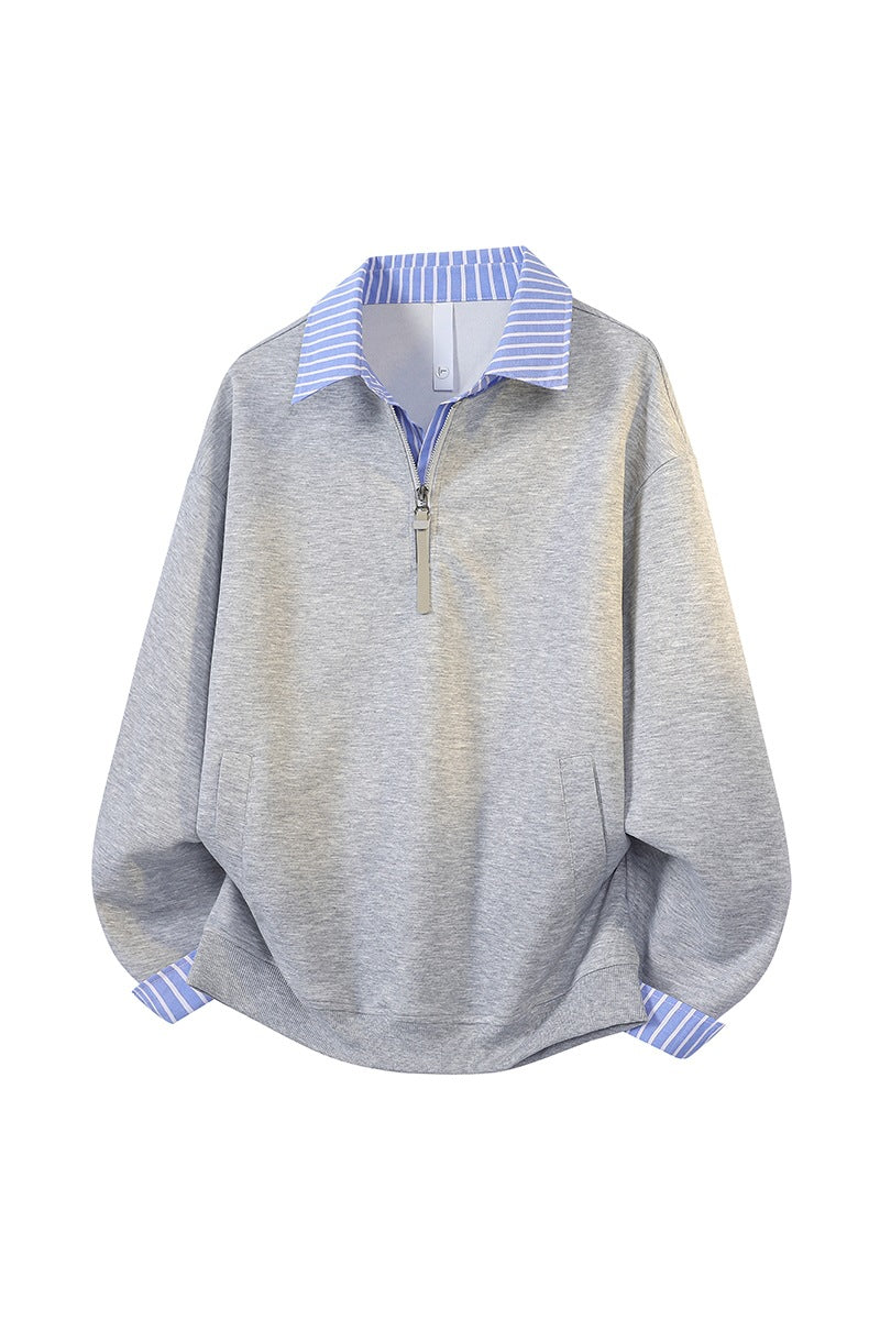Women's Oversized Sweatshirt with Shirt Collar & Half Zip in Layered Look Mune Fashion