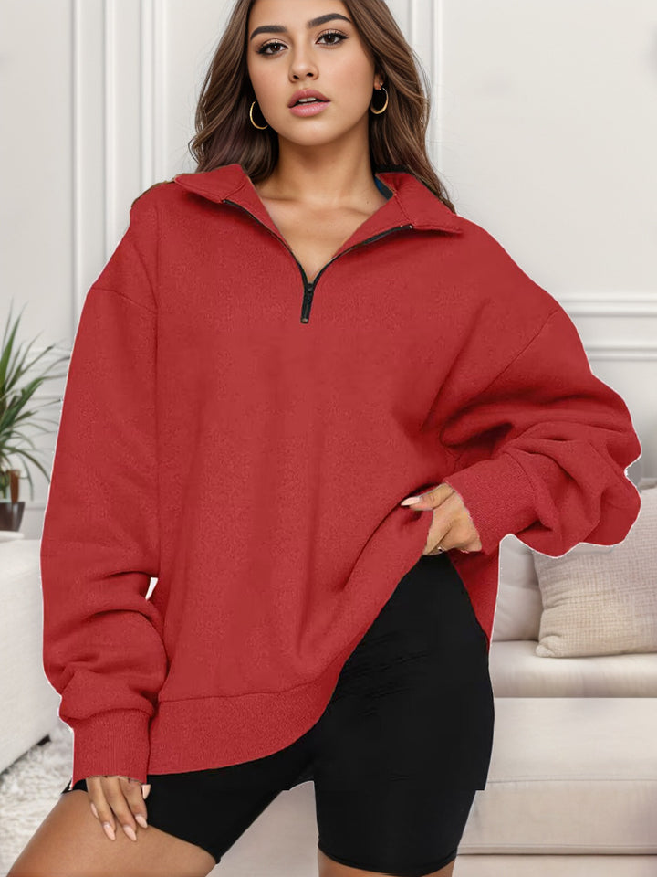 Women's oversized sweatshirt with half-zip and stand-up collar Mune Fashion