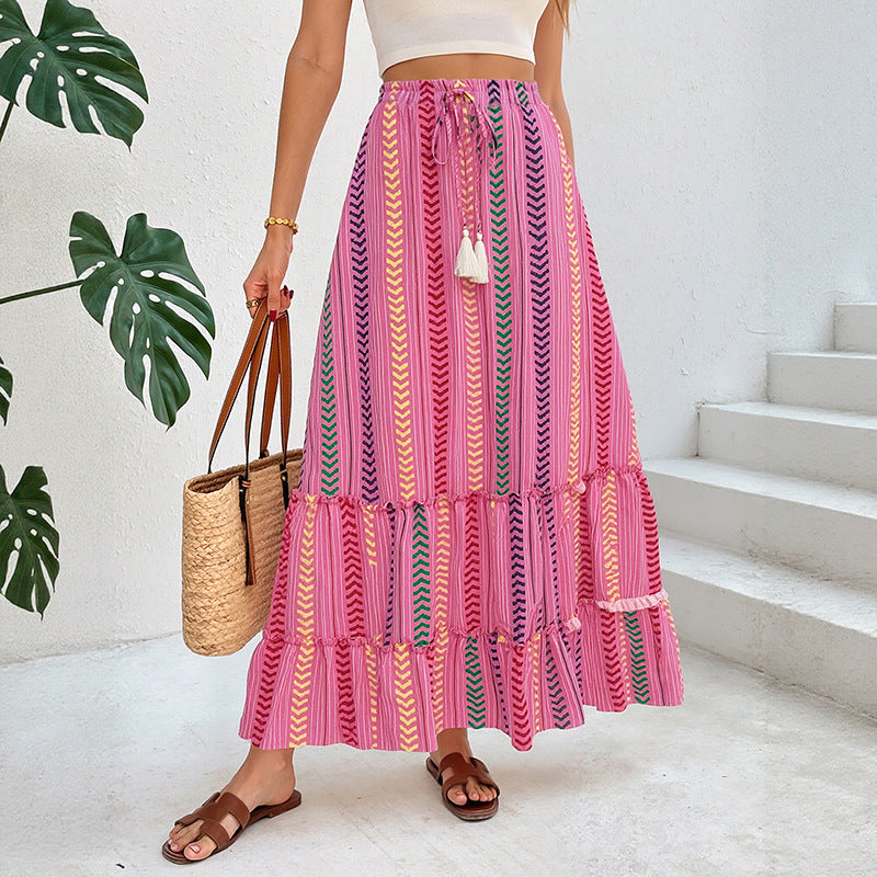 Women's Casual Maxi Skirt with Ruffles and Ties Mune Fashion