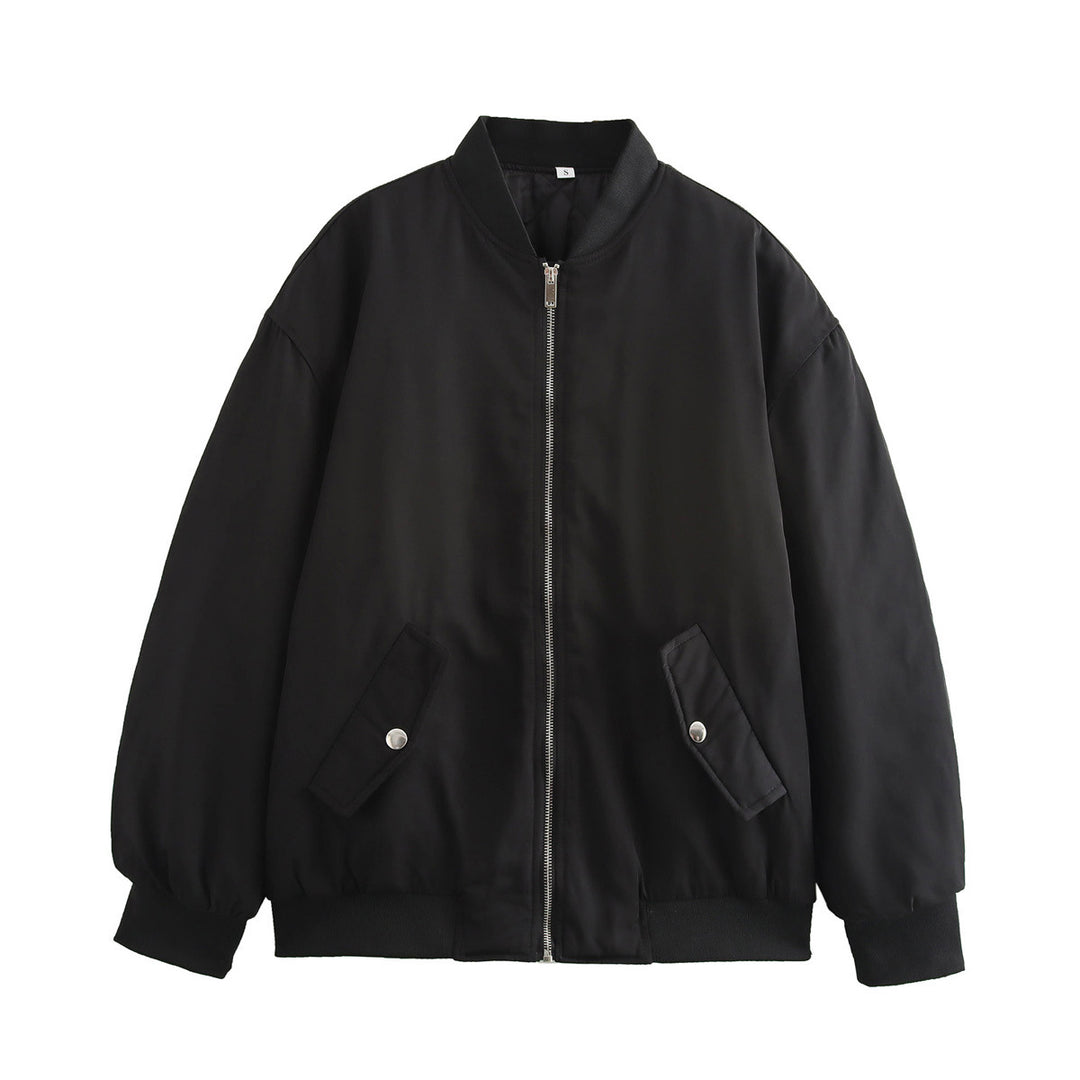 Ladies oversized bomber jacket with stand-up collar, zipper and snap button pockets Mune Fashion