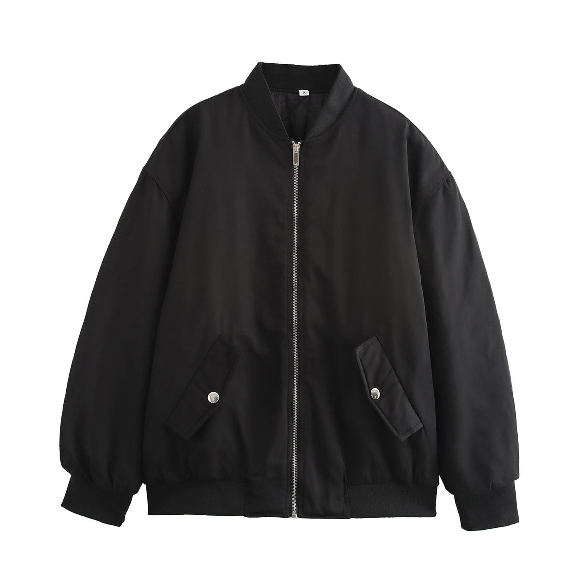 Ladies oversized bomber jacket with stand-up collar, zipper and snap button pockets Mune Fashion