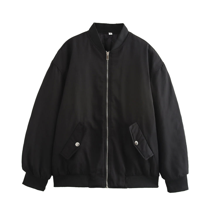 Ladies oversized bomber jacket with stand-up collar, zipper and snap button pockets Mune Fashion