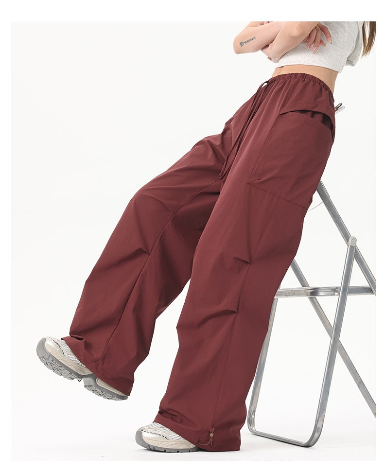 Ladies Wide-Leg Cargo Pants with Elastic Waistband & Utility Pockets Mune Fashion
