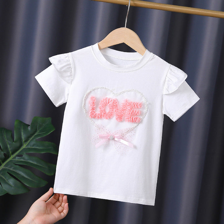 Girl's T-shirt with ruffle details and heart applique Mune Fashion