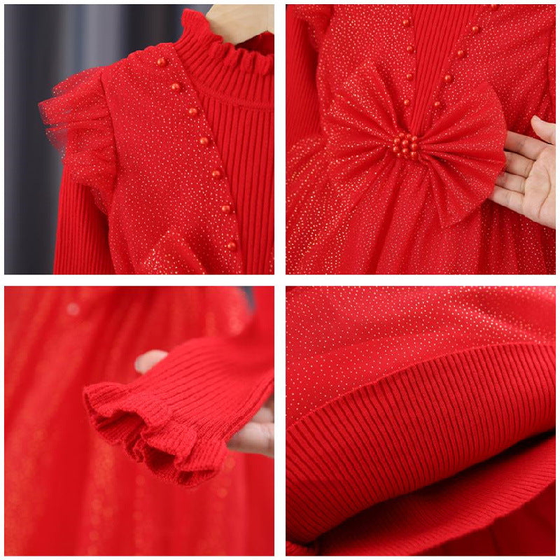 Girls Festive Tulle Dress with Sequins and Bow Detail Mune Fashion