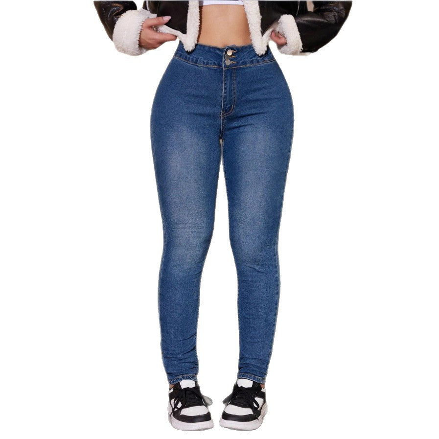 Women's high-waisted shaping skinny jeans with double-button waistband and ankle-length fit Mune Fashion