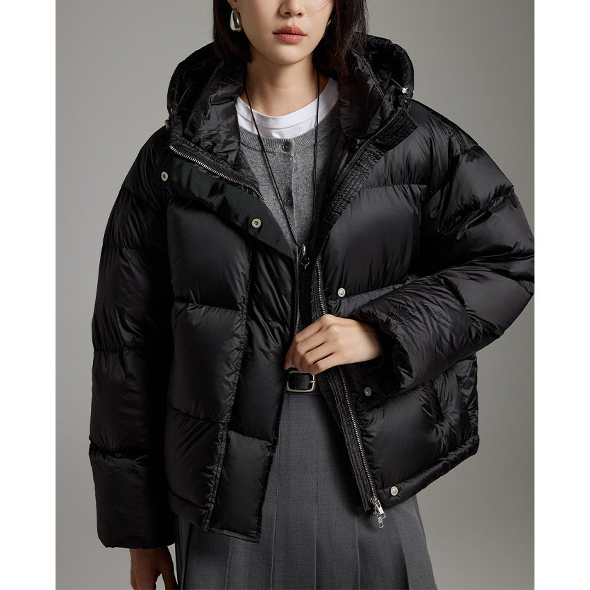 Women Short Boxy Quilted Down Jacket with Hood Mune Fashion