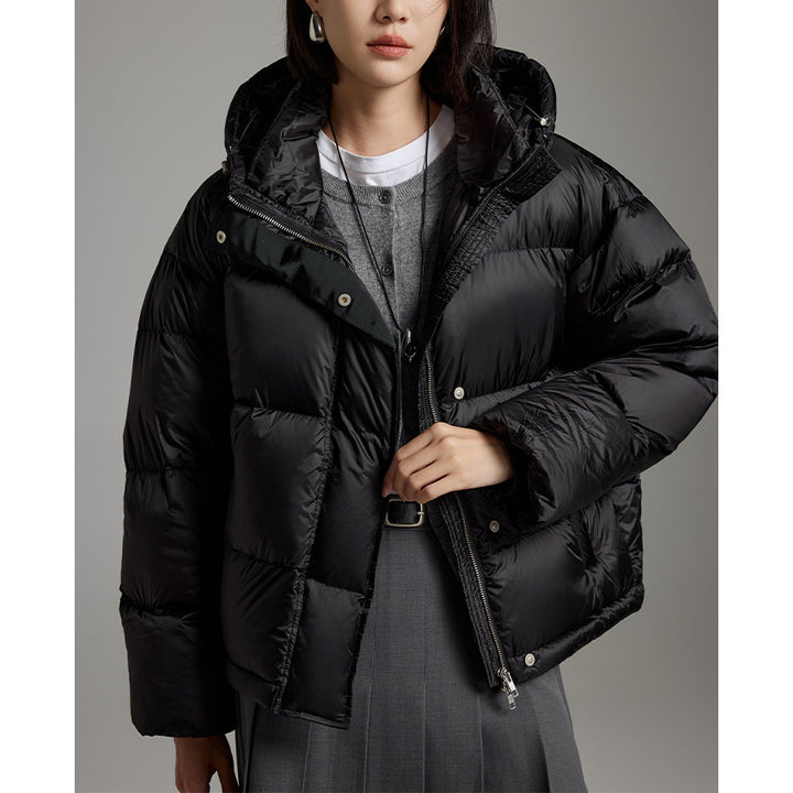 Women Short Boxy Quilted Down Jacket with Hood Mune Fashion
