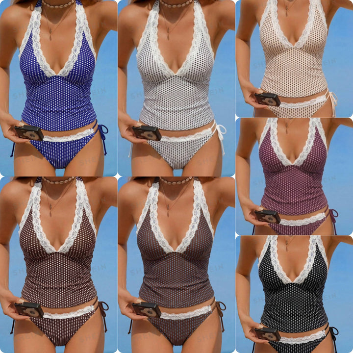 Women's Halter-Kini Set with Lace Accents Mune Fashion
