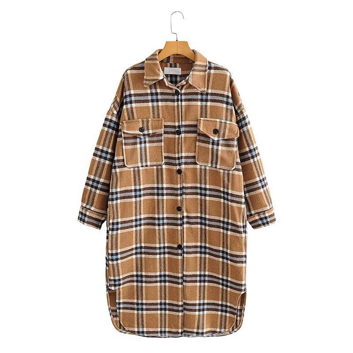Women's Oversize Check Shirt Jacket in Longline Cut with Patch Chest Pockets Mune Fashion