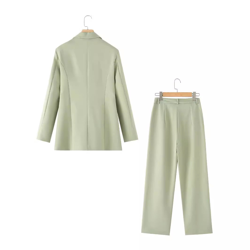Women’s tailored blazer and high-waist pants two-piece set with tie belt Mune Fashion
