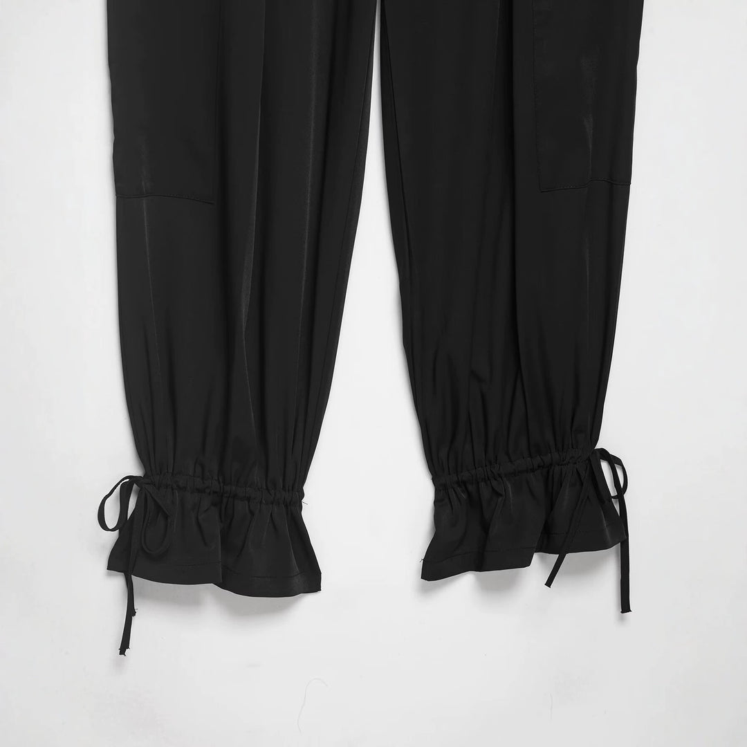 Women Cargo Jogging Pants with Patch Pockets, Pleats and Drawstring Hems Mune Fashion