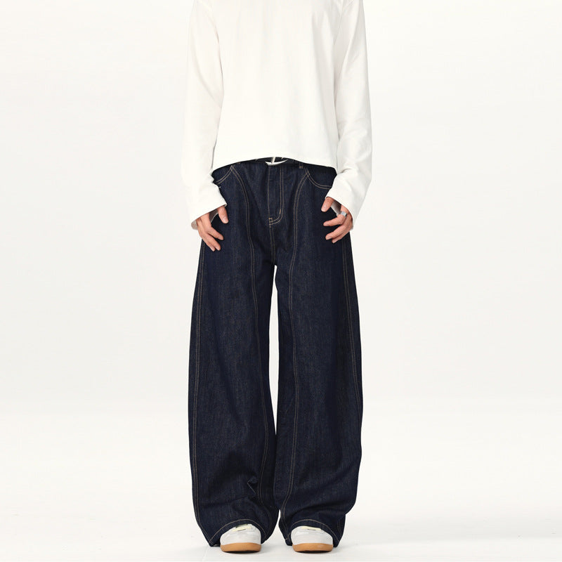 Unisex ultra-wide low-rise baggy jeans made of raw denim with contrast stitching Mune Fashion