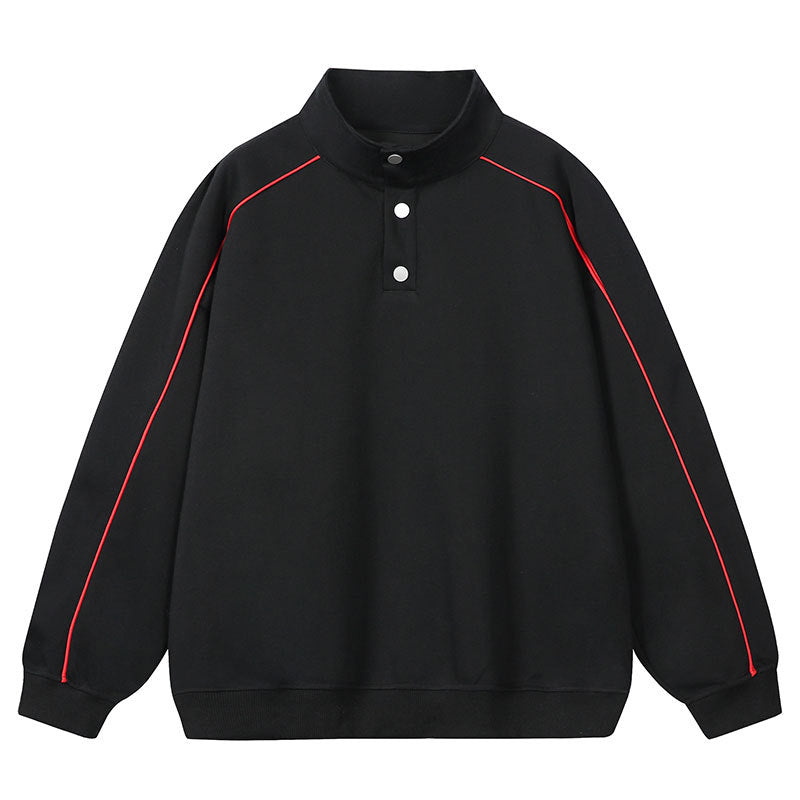 Men's sweatshirt with stand-up collar, snap-button half placket and contrasting shoulder piping Mune Fashion